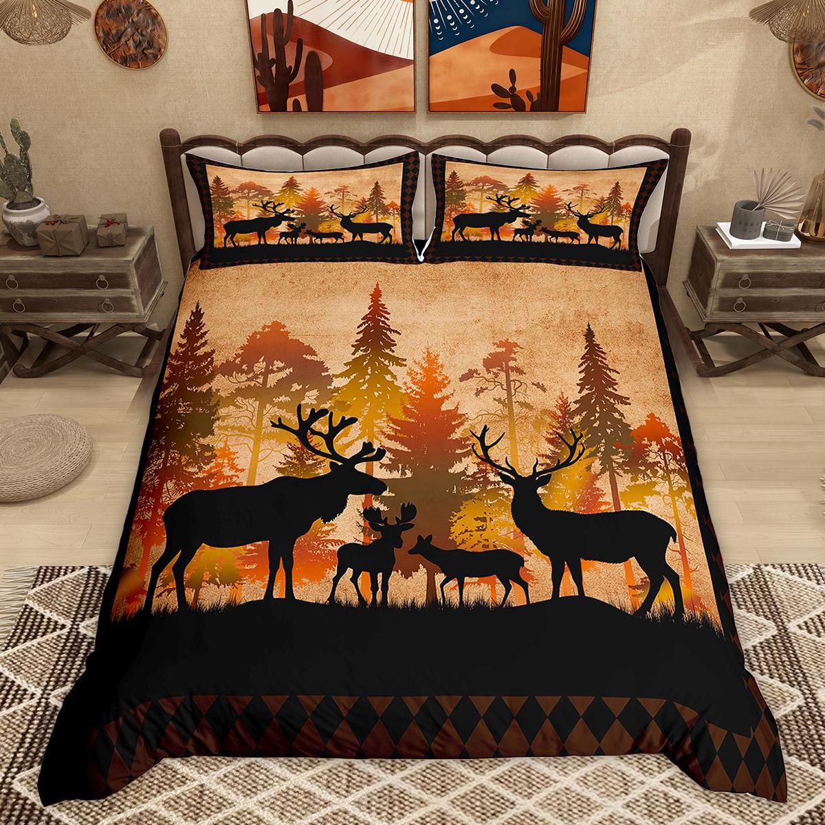 

Comforter Homewish Deer Bear Silhouette Rustic Farmhouse Bed Set Woodland Jungle Wildlife Set Comforter (quilt)-EU Single(135*200cm)3pcs