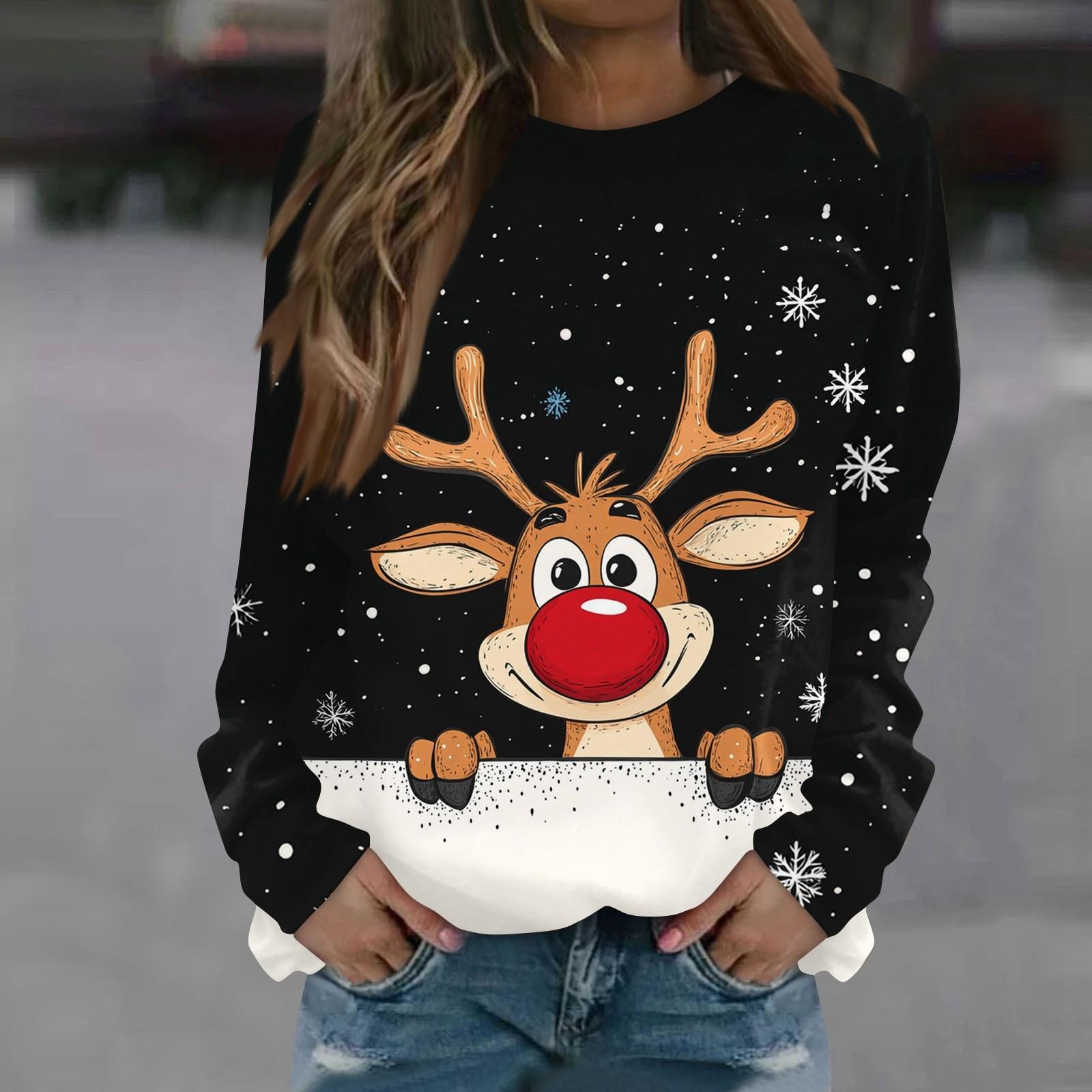 

Женская повседневная мода с рождественским принтом и длинным рукавом с круглым вырезом, пуловер, блузка, толстовка L