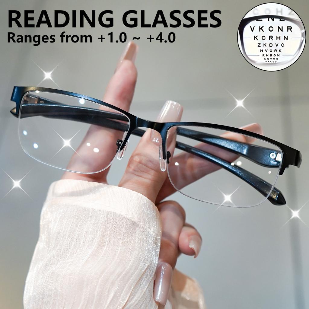 Men and Women Black Reading Eyeglasses Half FramePortable Magnifying Presbyopic Hyperopia Eyeglasses Square Ideal Choice for Gifts