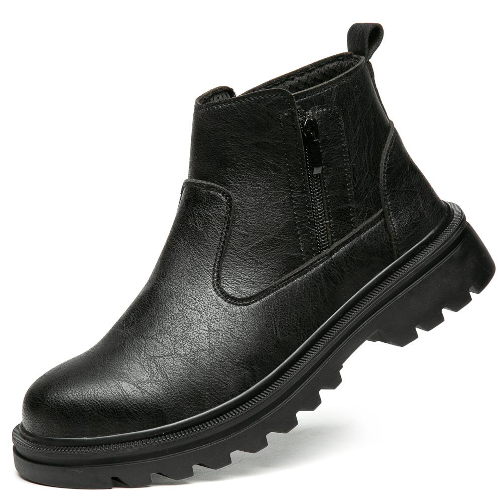 

Brown leather boots Men Steel toe shoes Safety Boots Work Protection Shoes side zipper Men Boots Puncture-Proof Security Boots 36