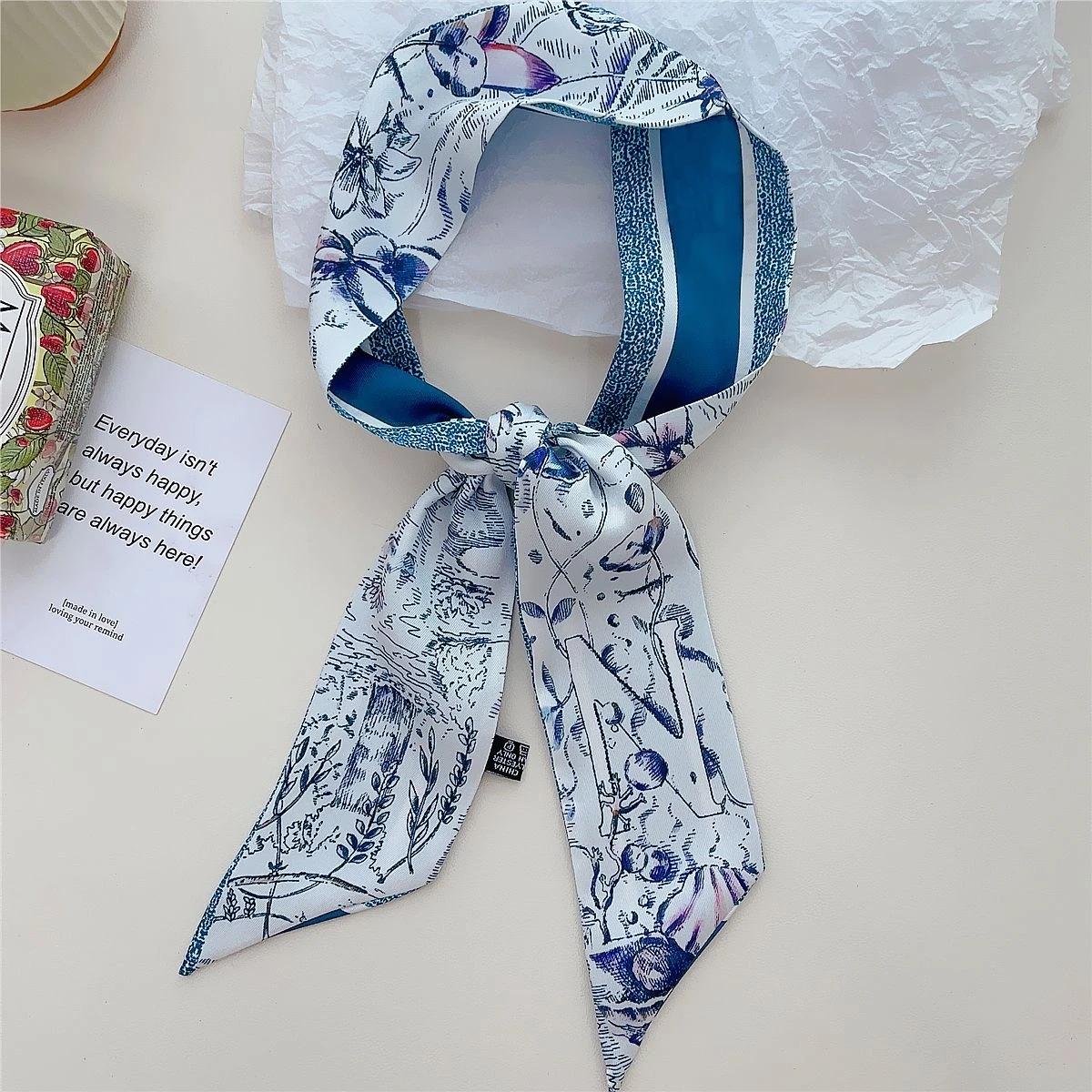 

26 Letter Printed Headband 100X6Cm Fashion Small Silk Scarf For Women New Design Scarves Women S Bags Hair Tie Accessories