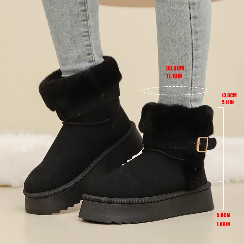 Fashion Faux Fur Winter Ankle Boots Women Fashion Buckle Anti Slip Platform Snow Boots Woman Plus Size Faux Suede Warm Short Booties