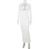 Women Hollow Out Solid Color Slim Fit Long Sleeve High Waist Bodycon Long Dress