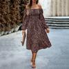 Women Elegant Floral Printed Long Dress High Waist Puff Sleeve Square Neck Autumn Winter Fashion