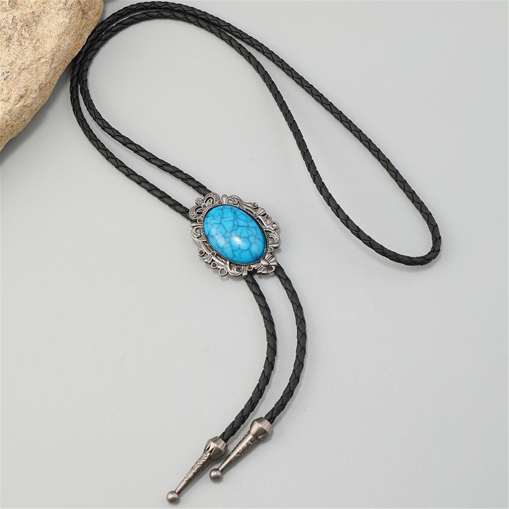 Adjustable Leather Cord Western Bolo Tie Crack Turquoises Pendant Necklace Jewelry Necktie For Cowboy Rodeos Event