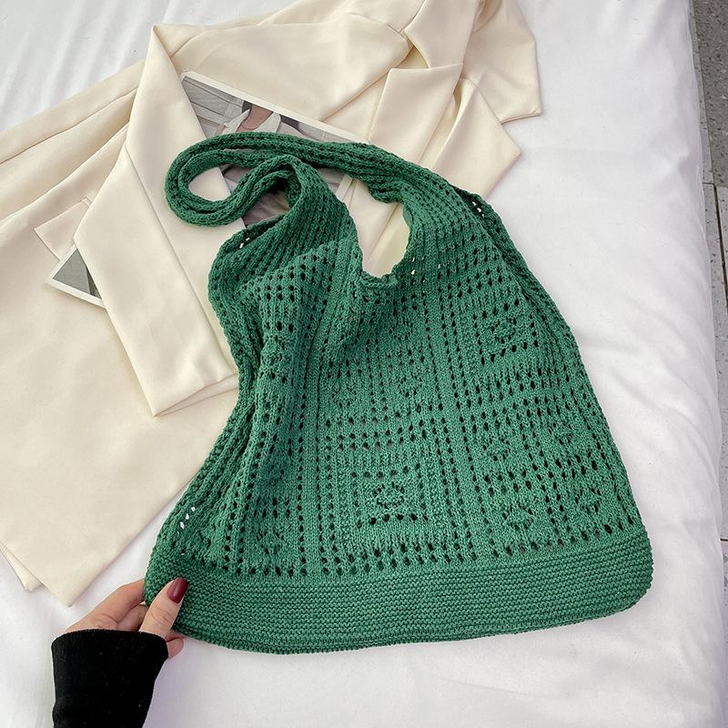 Knitted Bag Vintage Hollow Hand Woven Bag Shoulder Bag Woolen Handbag
