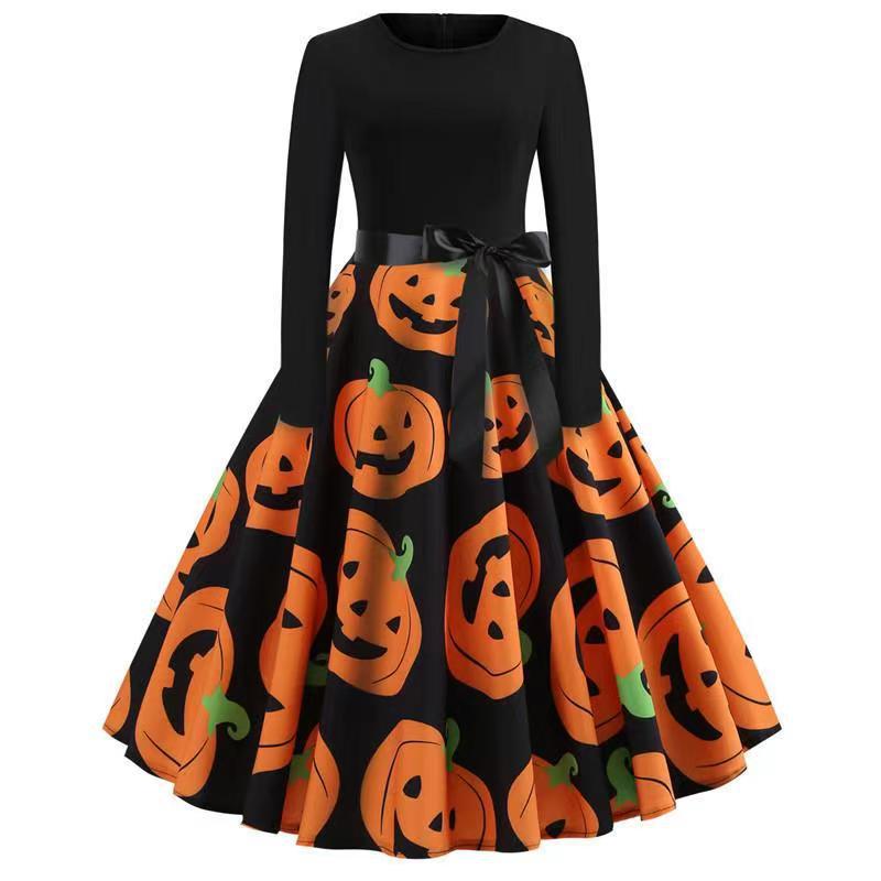 GMXIA Vestito Stampato Autunno Inverno Natale Retro Scollo Tondo Sexy