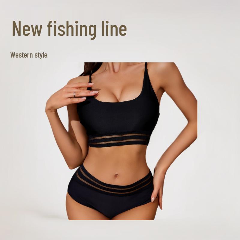 

2024 European & American Sexy Fishnet Two-Piece Swimsuit Small чёрный