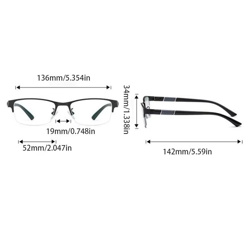 Classical Half Frame Men Business Glasses Ultralight Flexible Eyewear Men Metal Black Frame Blue Light Blocking Clear Lens Square Eyeglasses