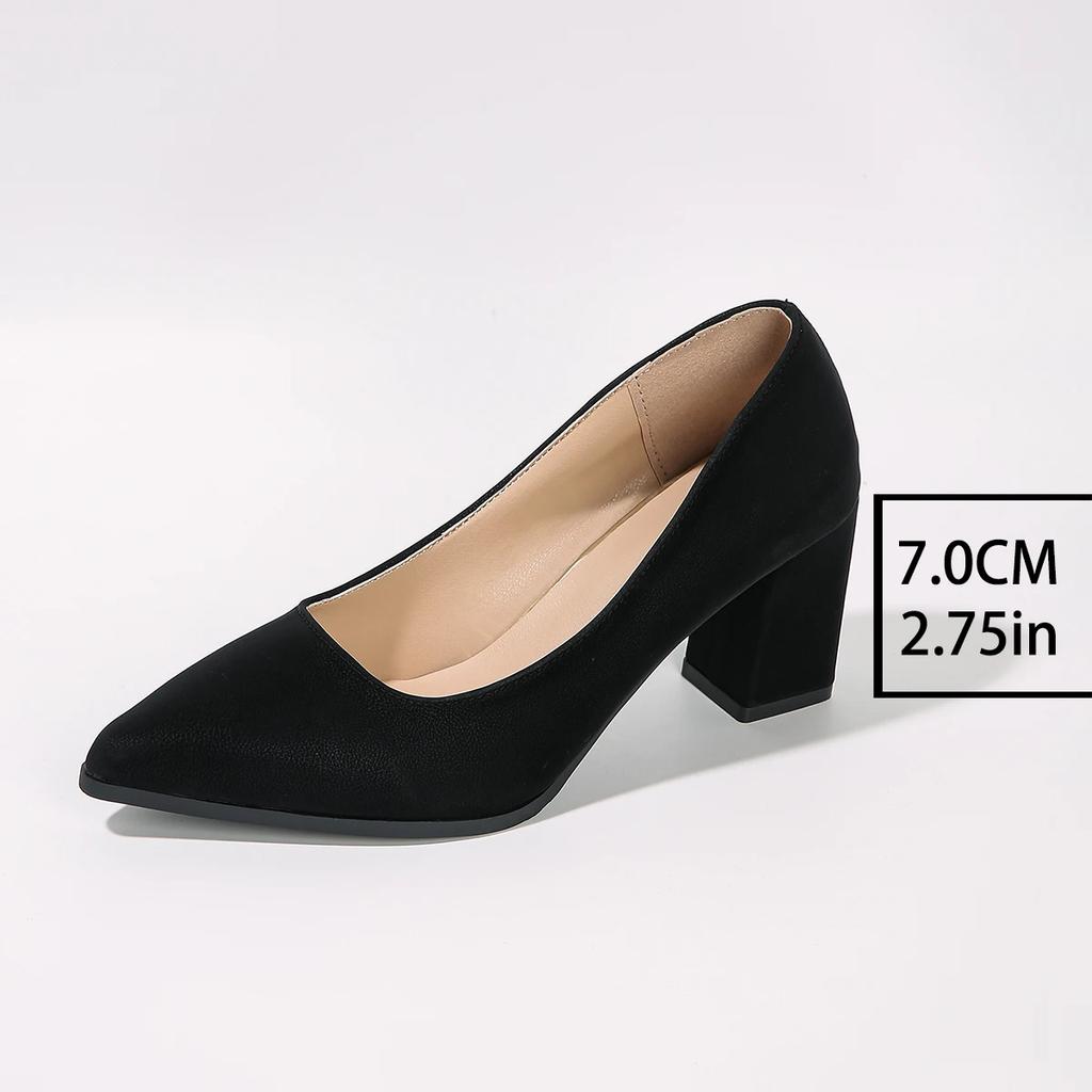Solid Color Plus Size 36-43 Thick Square Heels Pumps for Women High Heel Pointed Toe Basic Pumps 2025 Autumn Slip On Party Shoes