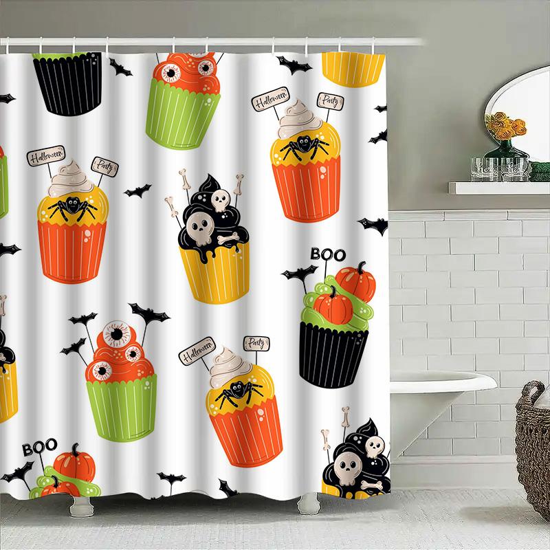 

1Pchalloween Cupcake Shower Curtain Kids Teens Boys Girls Spooky Cute Decoration Room Bathroom Gift W60H190(CM)-1 Pcs