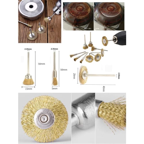 AmoYoung Router Brushes, 3 Types of Wire Brushes, Steel & Brass Wire Brushes, 2.35mm Shaft, Pack of 30, Wire Wheel Brushes, Bowl Cup, Brush Shape, Pol