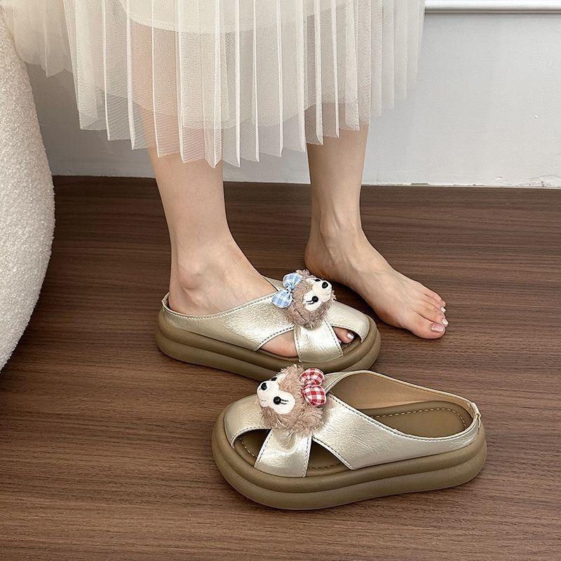 Fashion versatile cartoon bag head drag women's summer wear casual temperament thick bottom women's cool slippers new