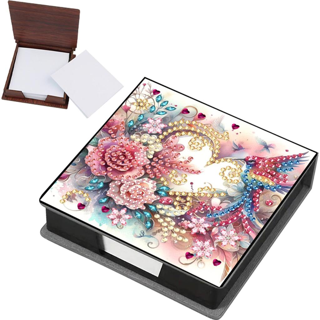 PU Animals Gem Painting Memo Pad Holder Mosaic Kit Flowers Rhinestones Post It Dispenser Animals & Flowers for Home Office