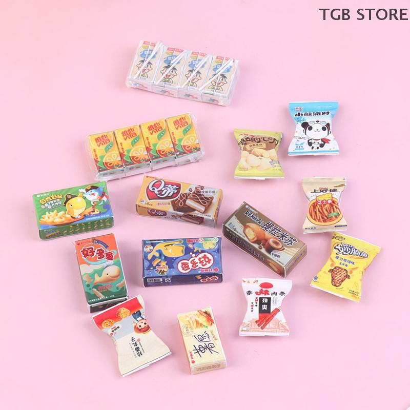 Random Mini Snack 1:12 Dollhouse Miniature Snack Supermarket Food Bagged Crisps Boxed Bread Drink Model Kitchen Decor Toy