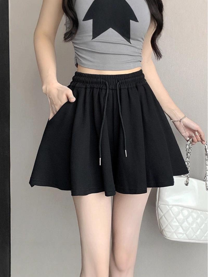 

Women s High Waist Pleated Bermuda Shorts Skirt - Summer Casual Ballet Style, Slimming, Loose Wide Leg Design. 2XL чорний