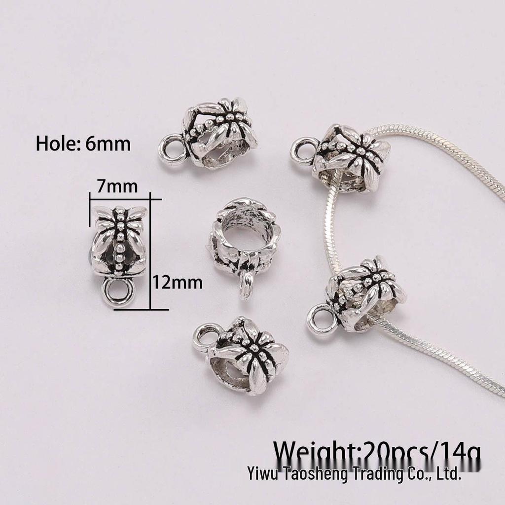 DIY šperky doplňky: Starožitné stříbrné distanční korálky s velkým otvorem pro náramky Pandora a trojcestné náhrdelníky - Sada 20 kusů.