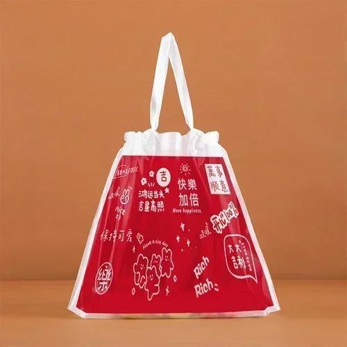50piece Catering Plastic Tote Bags With Drawstring Pull Catering Takeaway Packaging Bags Lunch Fruit Packaging Plastic Bags