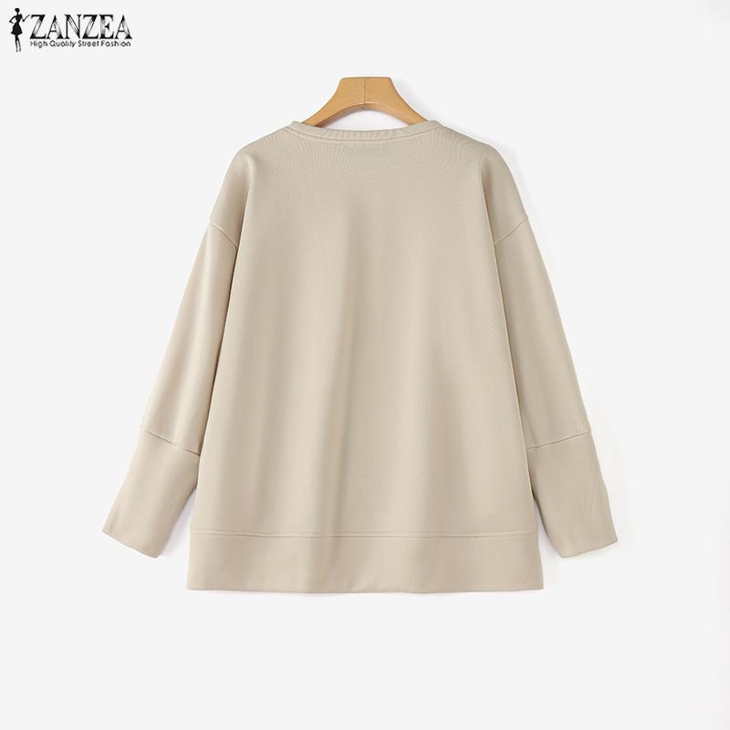ZANZEA Women Casual Irregular Hem Loose Autumn Long Sleeve Sweatshirt