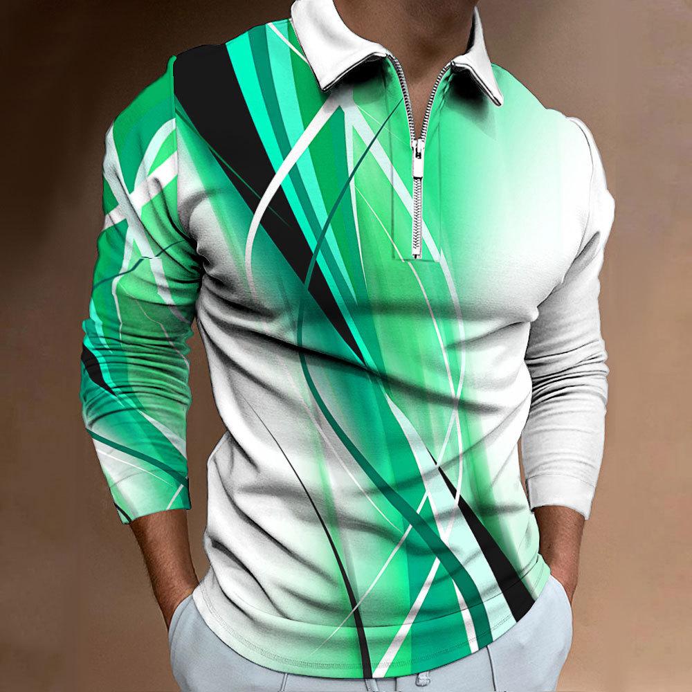 Men's Polo Shirt Printed Casual Zip T-shirt Personalised Digital Printing Tops Men's Autumn