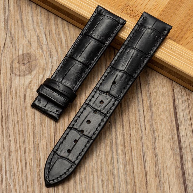 Bamboo Pattern Genuine Leather Watch Strap with Soft Cowhide and Butterfly Buckle for Men and Women