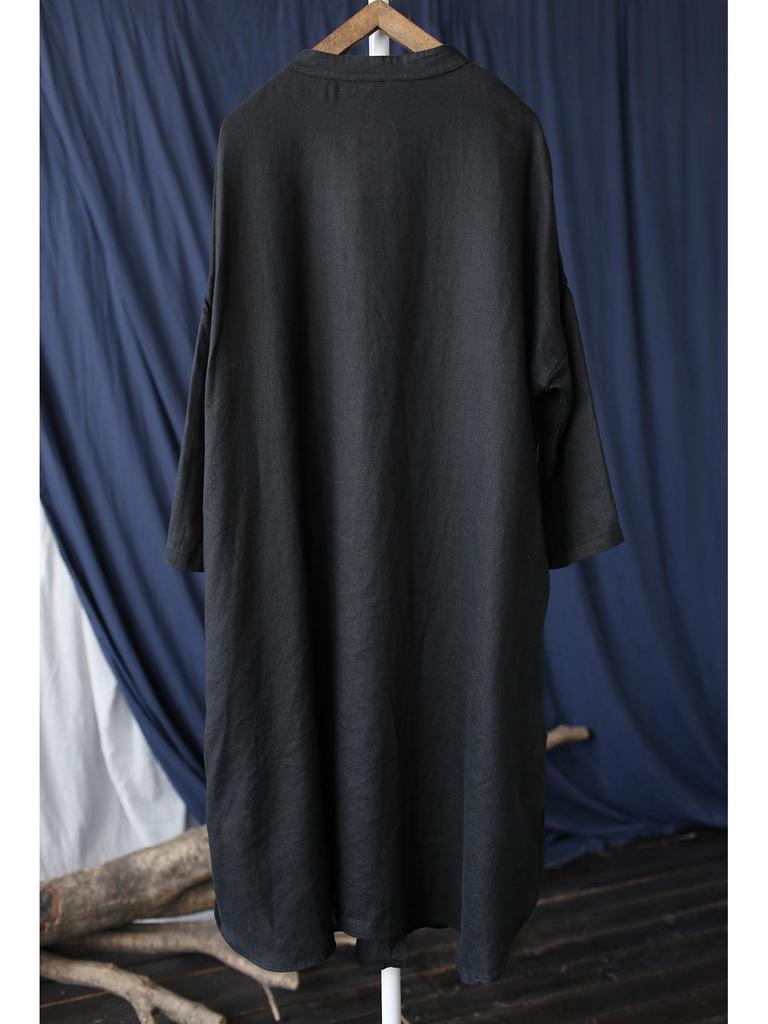 Xi Mo Women's Retro Linen Stand-Collar Cardigan Dress