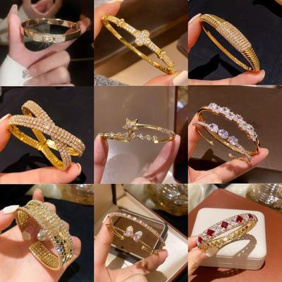 Luxury Gold-Plated Zircon Lattice Bangle Bracelet for Women