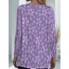 Women's Large Size with Pocket Design Purple Floral Print Loose Long Sleeve T-Shirt, Women's Casual Versatile Top