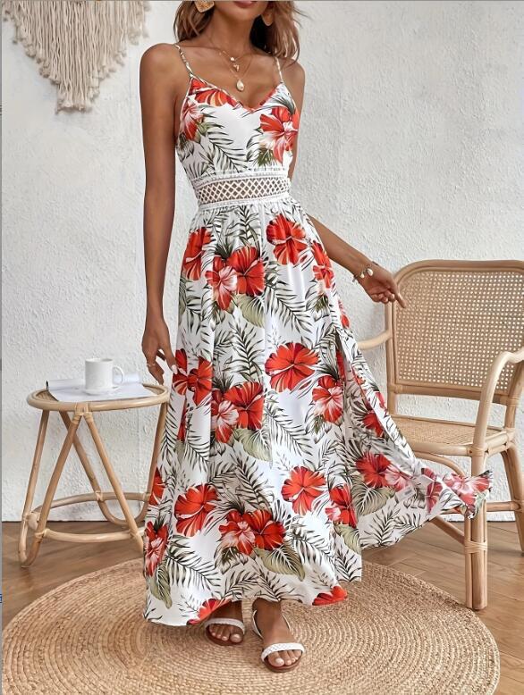 European and American summer fashion French sexy suspender print dress S