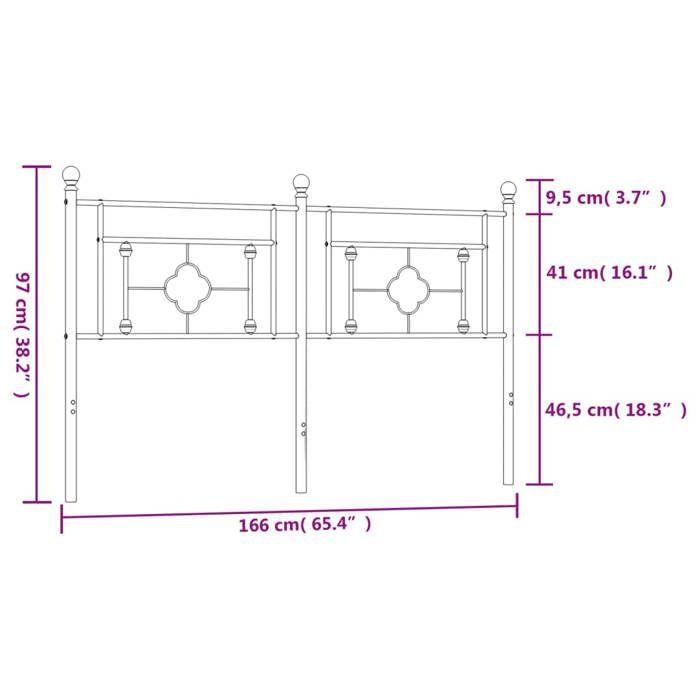 VidaXL Tête de Lit, Accessoire de Lit avec Pieds, Tête de Cadre de Lit, Meuble de Chambre à Coucher Maison Intérieur, Métal 374423