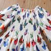 Mädchenkleid Sommer Schmetterlingsdruck A-Linien-Kleid für Kinder Mode Süßes Mädchenkleid Schmetterlingsdruck Langarm Gummizug in der Taille