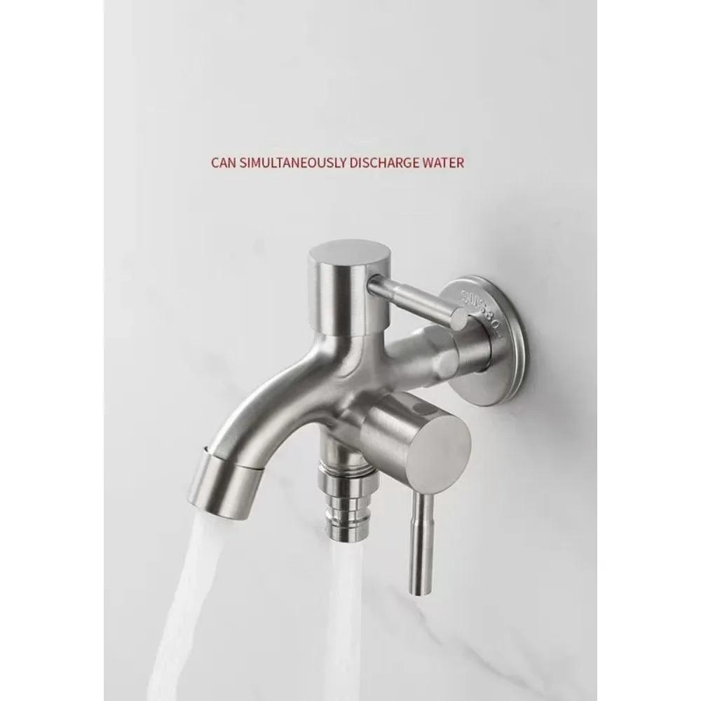 Double Outlet Faucet, 1pc 304 Stainless Steel Multi Functional Washing Machine Faucet for Home Laundry Sink