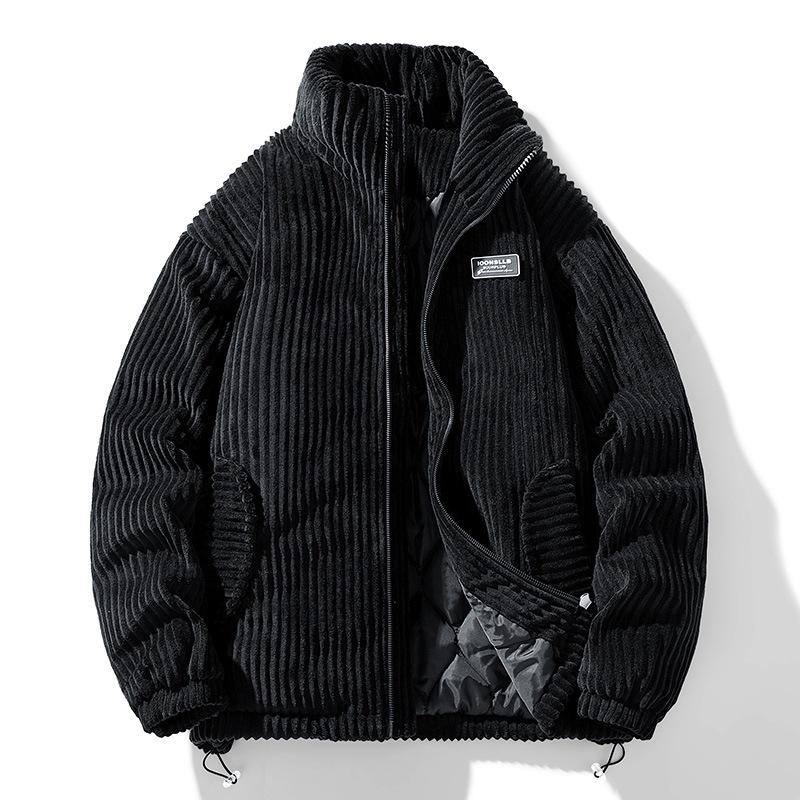 Winter Fashion Casual Parkas Men Stand Collar Solid Color Outerwear Corduroy Thicken Warm Jacket Padded Jacket