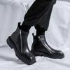 Chelsea Boots Square Toe Leather Shoes Black Ankle Boots Double Side Zipper Motorcycle Boots Stivaletti  Bota De Tornozelo C1177