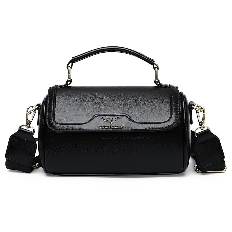 

Retro simple cylindrical bag women s broadband soft leather texture shoulder bag large capacity versatile portable messenger bag чёрный