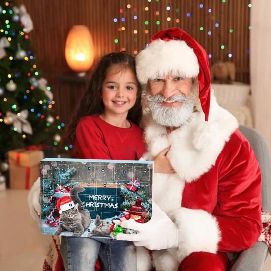 Pet Toy Advent Calendar 24-Day Christmas Countdown Calendar Cat or Dog Toy Set Safe Interactive Chew Toys Balls Collars Plush Toys for Cats