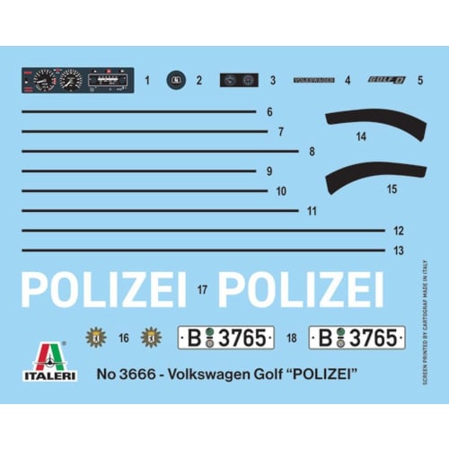 Italeri 1/24 Scale Volkswagen Golf Police Car Plastic Model Kit IT3666
