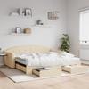 VidaXL Daybed with Trundle and Drawers Cream 100x200 Cm Fabric 3197593