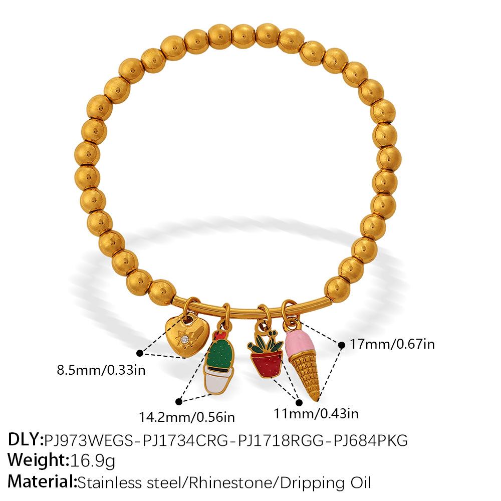 Retro Premium Sense · DIY Love Star Moon Pendant Gold Bead Bracelet Stainless Steel Gold Plated Jewelry