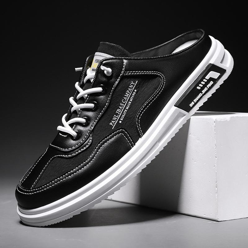 

Casual shoes men s foot cover summer breathable casual lazy shoes one pedal half drag men s driving trendy shoes 44 чорний