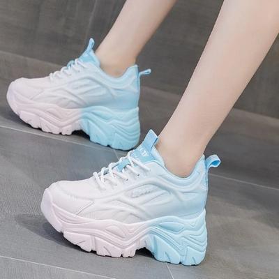 Women's Mix Color Chunky Sneakers  Autumn Breathable Mesh Lace Up Thick Sole Sports Shoes Woman Casual Single Shoes