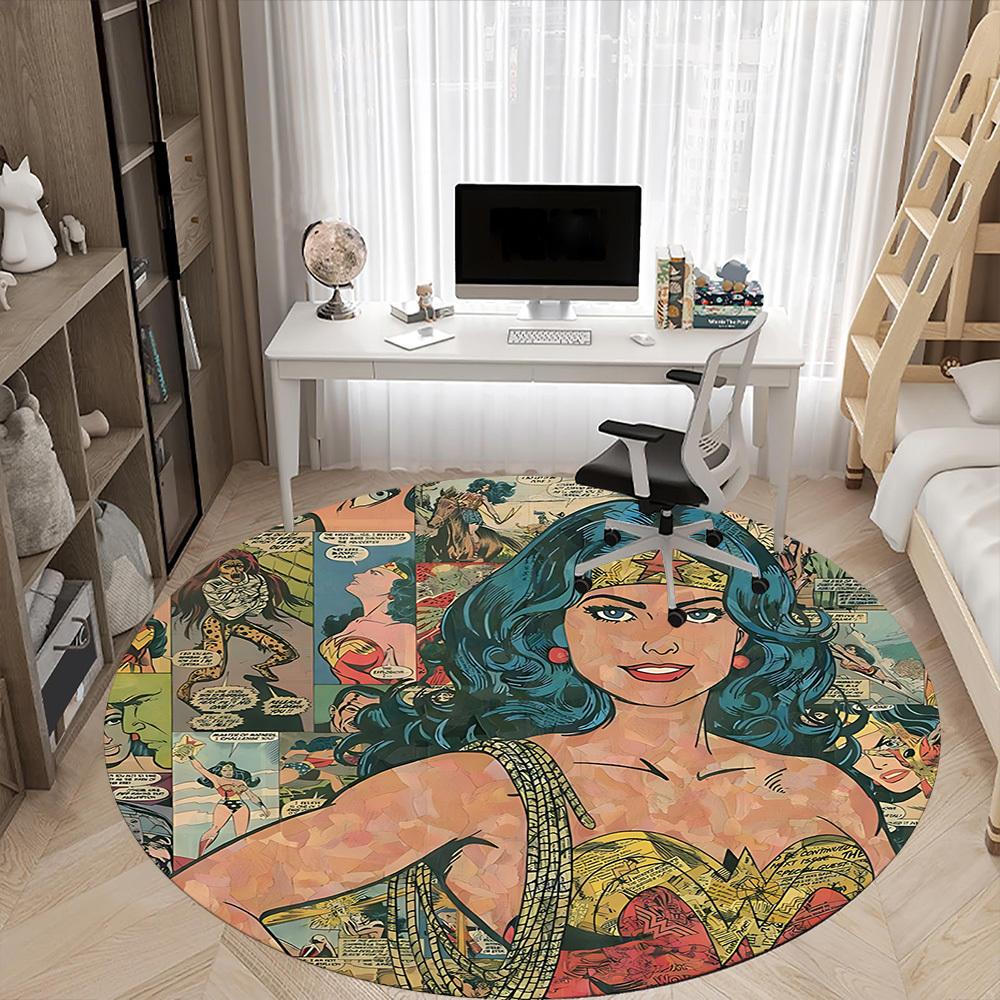 1pc Wonder Woman Comics Office Round Area Rug, Under Office Chairs Bedroom Living Room Home Decor, Room Deco, Available in Various Sizes