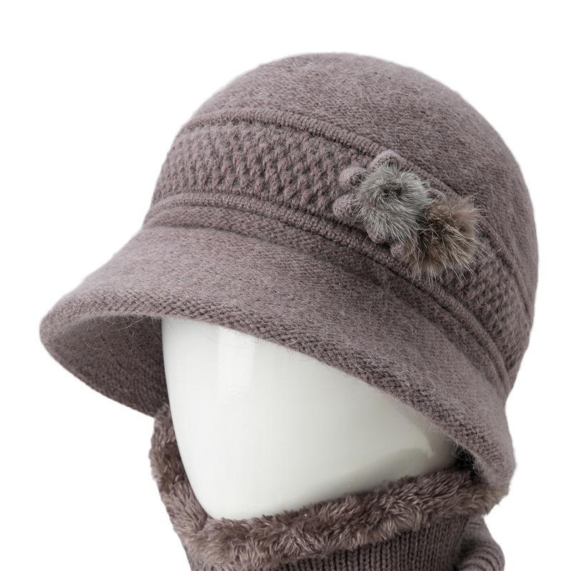 Hat Female Mother Day Thickened Thermal Hat Grandmother Old Lady Rabbit Wool Knitted Hat Cold Proof