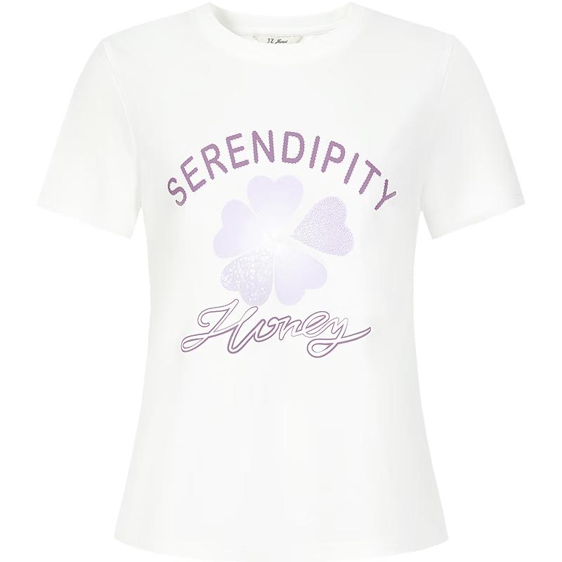 JUZUI Embroidered Sequin Round Neck T-Shirt 2XL