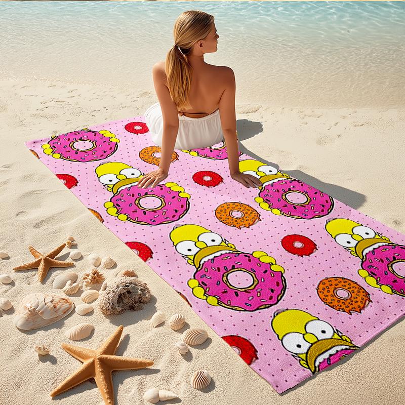 1Pc Simpsons Donut Beach Towel, Quick Dry, Multi-Use for Beach Pool Gym Yoga Home Travel, Christmas, Halloween, Xmas Gift S903