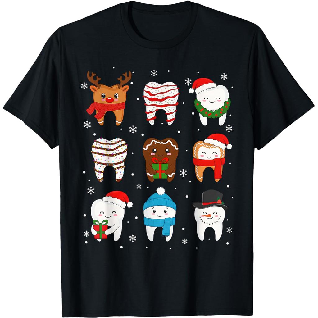 Oh Dentistree Christmas Tree Teeth Dentistry Dental Dentist T Shirts Humor Streetwear Tee Short Sleeve Unisex Loose Clothing