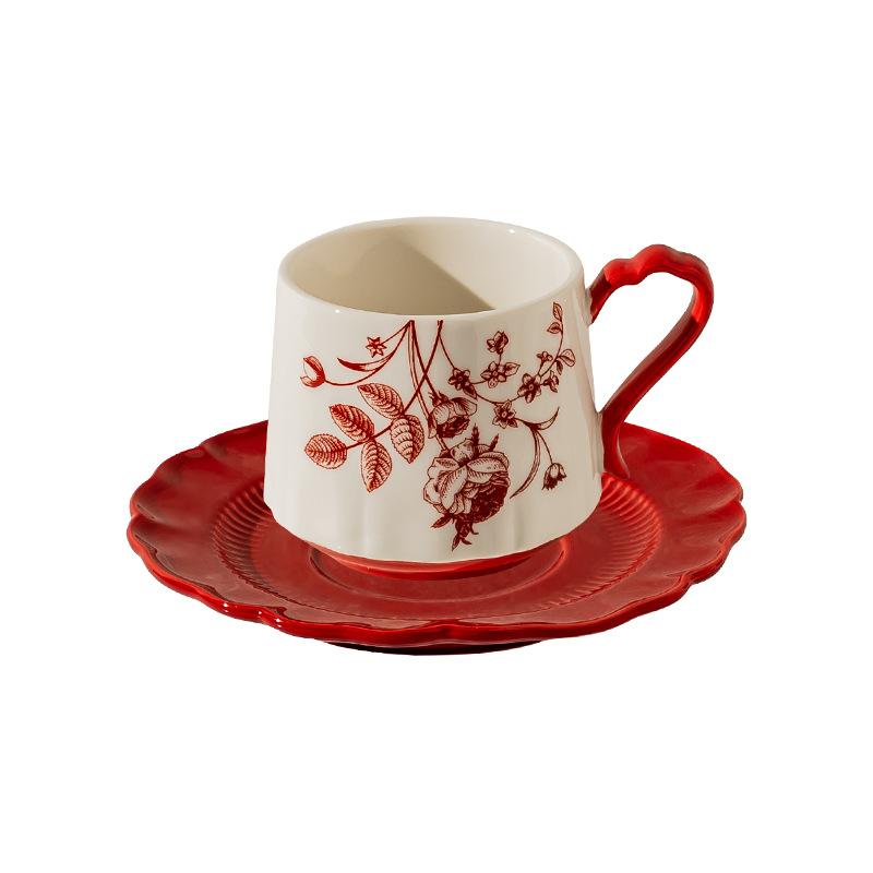 Chinese Sunset Rose Ceramic Coffee Cup High Value Gift Cup Saucer Set Gift Box Wedding Birthday Gift