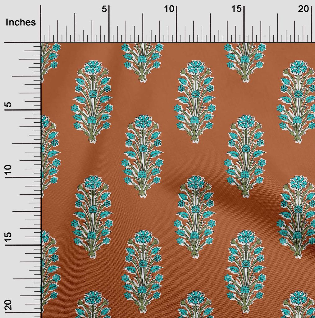 oneOone Cotton Flex Fabric Leaves & Floral Block Print Fabric By The Yard 40 Inch