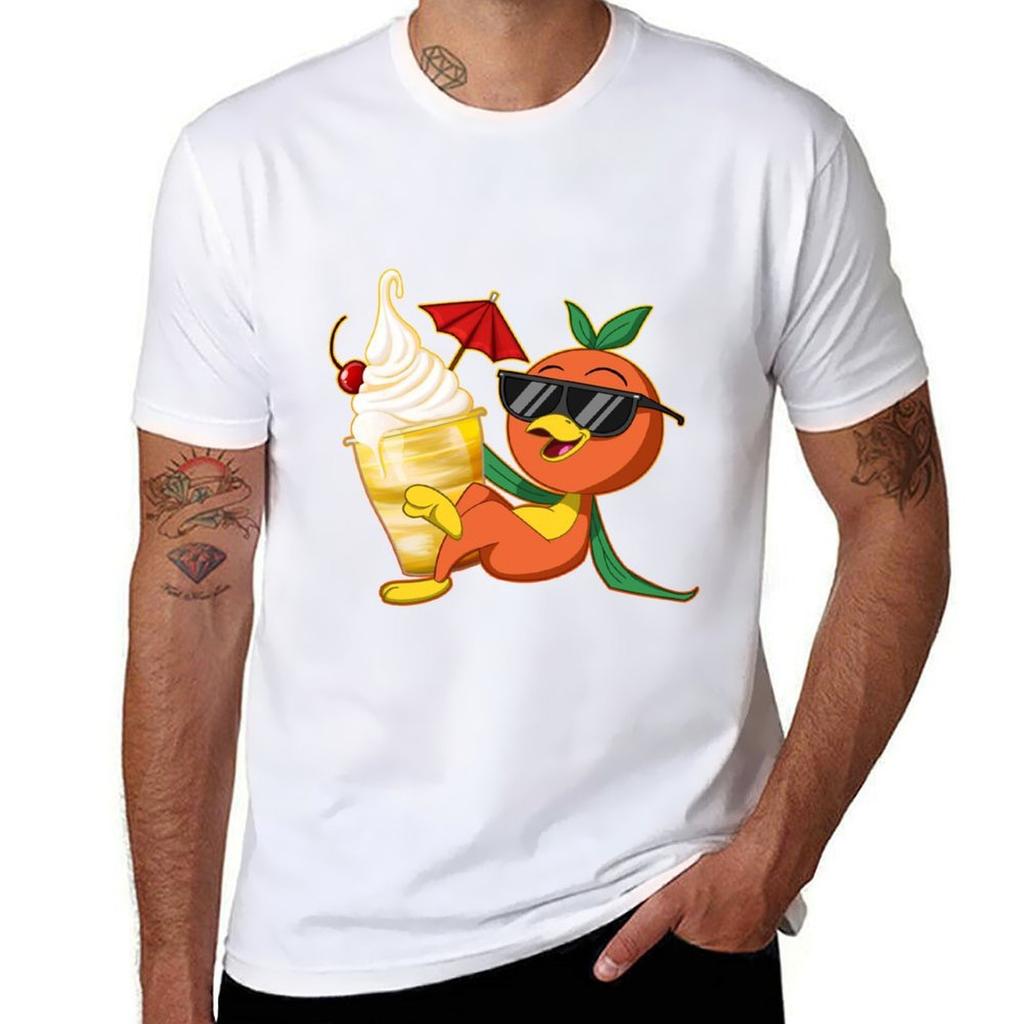 Kleiner oranger Vogel T-Shirt Arbeitskleidung Kurzarm T-Shirt