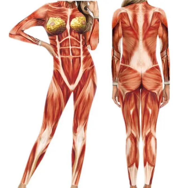 

Женский комбинезон с 3D принтом человеческого тела, эластичный облегающий боди на Хэллоуин, костюмы для косплея, вечерние наряды для ролевых игр S